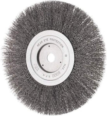 Weiler - 8" OD, 5/8" Arbor Hole, Crimped Steel Wheel Brush - 3/4" Face Width, 1-1/2" Trim Length, 0.014" Filament Diam, 4,500 RPM - Best Tool & Supply