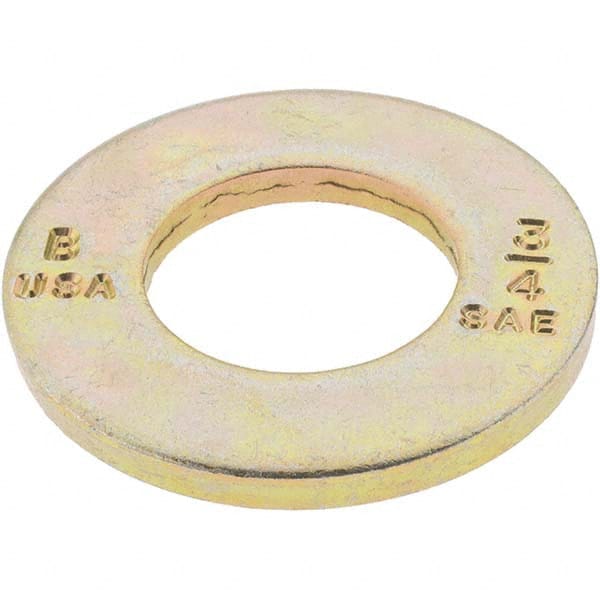 3/4″ Screw SAE Flat Washer: Carbon Steel, Zinc-Plated Yellow Chromate 25/32″ ID, 1.468″ OD, 9/64″ Thick