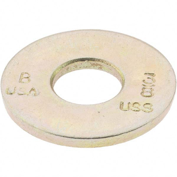 3/8″ Screw USS Flat Washer: Carbon Steel, Zinc-Plated Yellow Chromate 13/32″ ID, 1″ OD, 5/64″ Thick