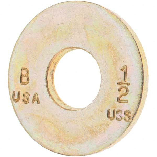 1/2″ Screw USS Flat Washer: Carbon Steel, Zinc-Plated Yellow Chromate 17/32″ ID, 1.375″ OD, 1/8″ Thick