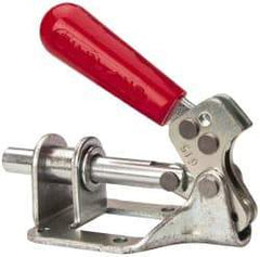 De-Sta-Co - 300 Lb Load Capacity, Flanged Base, Carbon Steel, Standard Straight Line Action Clamp - 4 Mounting Holes, 0.22" Mounting Hole Diam, 0.44" Plunger Diam, Straight Handle - Best Tool & Supply