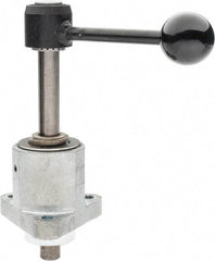 De-Sta-Co - 9,000 N Capacity, M8 Plunger, 16mm Plunger Diam, Flange Mt, One Hand, Hand Lever Actuation, Variable Stroke Straight Line Action Clamp - 60mm Max Rapid Stroke, 4mm Max Clamping Stroke, 9mm Mt Hole Diam, 73mm Overall Height, 196mm OAL - Best Tool & Supply
