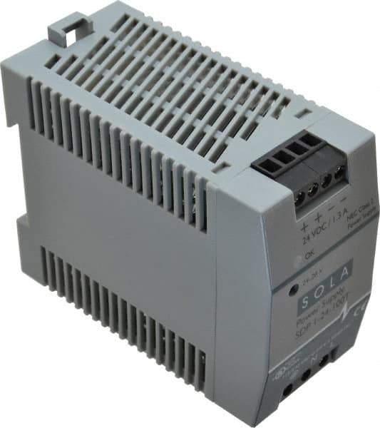 Sola/Hevi-Duty - 100 Watt, 1.30 Amp, 264 VAC, 375 VDC Input, 24 to 28 VDC Output, DIN Rail Power Supply - Screw Terminal Connection, 1 Output, 1.77 Inch Wide x 3.58 Inch Deep x 2.95 Inch High, Up to 83% Efficiency, 14 to 140°F, Green LED Display - Best Tool & Supply