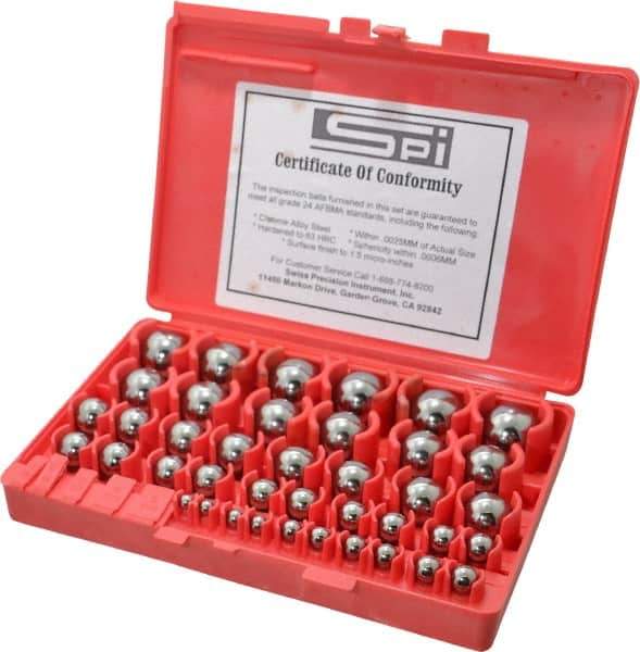 SPI - 1 to 25mm Diameter, Chrome Steel, Gage Ball Set - 0.0001 Inch Tolerance, Grade 24 Accuracy, 25 Pairs - Best Tool & Supply