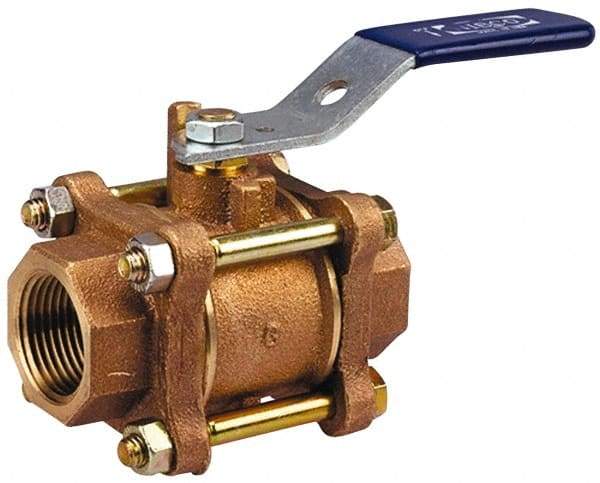 NIBCO - 2" Pipe, Full Port, Bronze Standard Ball Valve - 3 Piece, Inline - One Way Flow, FNPT x FNPT Ends, Locking Lever Handle, 600 WOG, 150 WSP - Best Tool & Supply