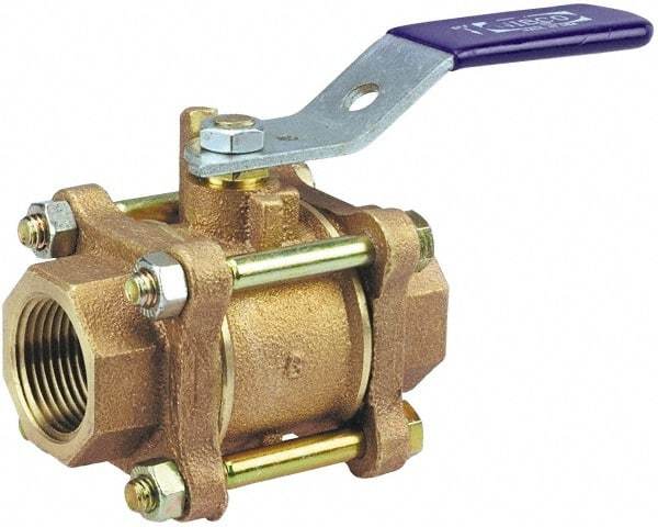 NIBCO - 1-1/2" Pipe, Full Port, Bronze Oxygen Service Ball Valve - 3 Piece, Inline - One Way Flow, FNPT x FNPT Ends, Lever Handle, 600 WOG, 150 WSP - Best Tool & Supply