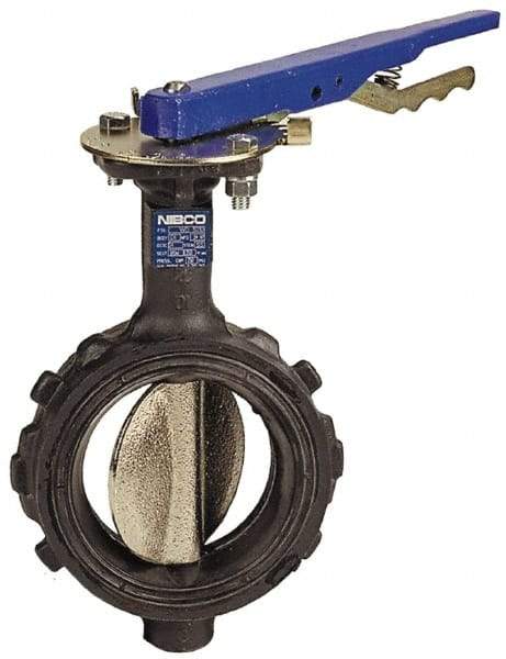 NIBCO - 4" Pipe, Wafer Butterfly Valve - Lever Handle, Ductile Iron Body, EPDM Seat, 250 WOG, Ductile Iron Disc, Stainless Steel Stem - Best Tool & Supply