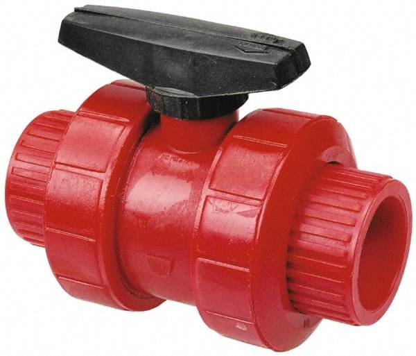 NIBCO - 1-1/2" Pipe, Full Port, PVDF True Union Design Ball Valve - 1 Piece, Inline - One Way Flow, Flanged x Flanged Ends, Wedge Handle, 150 WOG - Best Tool & Supply