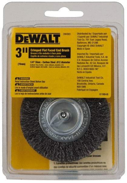 DeWALT - 3" Brush Diam, Flat Faced, End Brush - 1/4" Diam Shank, 20,000 Max RPM - Best Tool & Supply