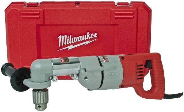 Milwaukee Tool - 1/2" Keyed Chuck, 600 RPM, D-Handle Electric Drill - 7 Amps, 120 Volts, Reversible, Includes 3/16" Socket Wrench, 9/16" Open End Wrench, RAD Assembly, Side Handle - Best Tool & Supply