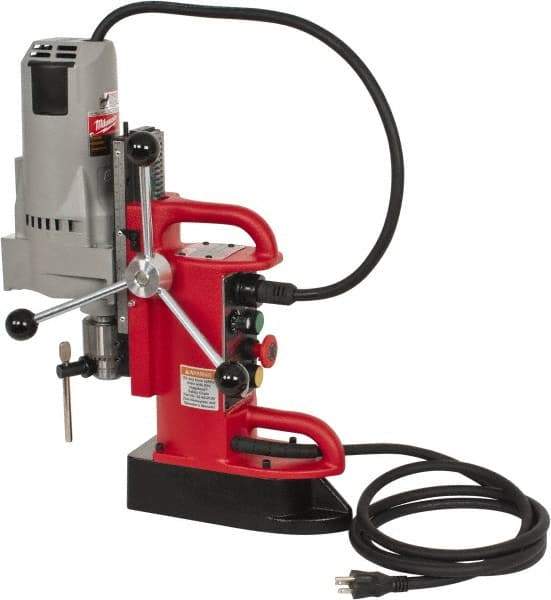 Milwaukee Tool - 3/4" Chuck, 9" Travel, Portable Electromagnetic Drill Press - 350 RPM, 12.5 Amps, 120 Volts, 9' Cord Length - Best Tool & Supply