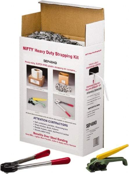 Nifty Products - Strapping Kits Type: Heavy-Duty Polypropylene Strapping Kit Contents: Coil; Tensioner; Crimper; Metal Seals - Best Tool & Supply