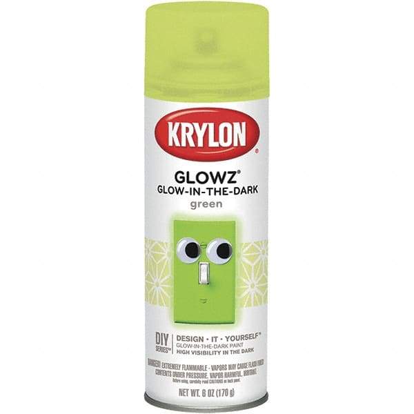 Krylon - Glow Green, Semi Gloss, Glow-in-the-Dark Spray Paint - 10 to 15 Sq Ft per Can, 16 oz Container, Use on Ceramics, Fabric, Glass, Glow-in-the-Dark Paint, Metal, Paper, Papier Mache, Plaster, Wicker, Wood - Best Tool & Supply