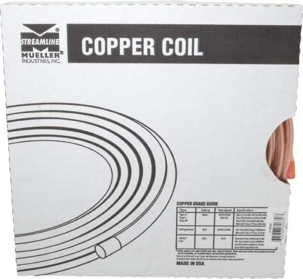 Mueller Industries - 20' Long, 3/8" OD, Grade Alloy 122 Copper Seamless Tube - 0.032" Wall Thickness - Best Tool & Supply