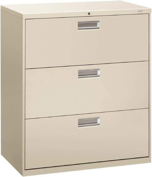 Hon - 36" Wide x 40.88" High x 19-1/4" Deep, 3 Drawer Lateral File - Steel, Light Gray - Best Tool & Supply