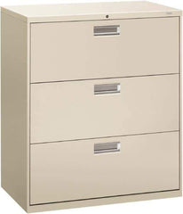 Hon - 36" Wide x 40.88" High x 19-1/4" Deep, 3 Drawer Lateral File - Steel, Light Gray - Best Tool & Supply