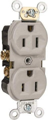 Leviton - 125 VAC, 15 Amp, 5-15R NEMA Configuration, Gray, Specification Grade, Self Grounding Duplex Receptacle - 1 Phase, 2 Poles, 3 Wire, Flush Mount, Tamper Resistant - Best Tool & Supply