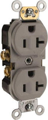 Leviton - 125 VAC, 20 Amp, 5-20R NEMA Configuration, Gray, Specification Grade, Self Grounding Duplex Receptacle - 1 Phase, 2 Poles, 3 Wire, Flush Mount, Tamper Resistant - Best Tool & Supply