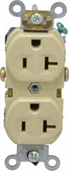 Leviton - 125 VAC, 20 Amp, 5-20R NEMA Configuration, Ivory, Specification Grade, Self Grounding Duplex Receptacle - 1 Phase, 2 Poles, 3 Wire, Flush Mount, Tamper Resistant - Best Tool & Supply