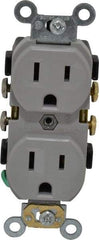 Leviton - 125 VAC, 15 Amp, 5-15R NEMA Configuration, Gray, Specification Grade, Self Grounding Duplex Receptacle - 1 Phase, 2 Poles, 3 Wire, Flush Mount, Tamper Resistant - Best Tool & Supply