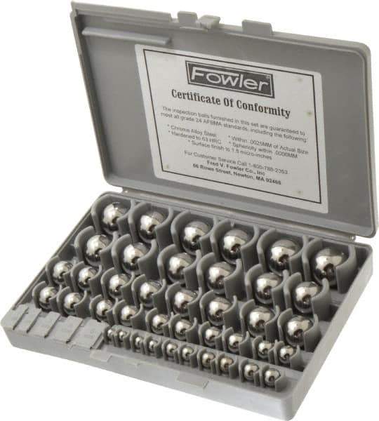 Fowler - to 1 to 25mm Diameter, Chrome Steel, Gage Ball Set - 0.0025 mm Tolerance, Grade 24 Accuracy, 63 RC Hardness, 25 Pairs - Best Tool & Supply