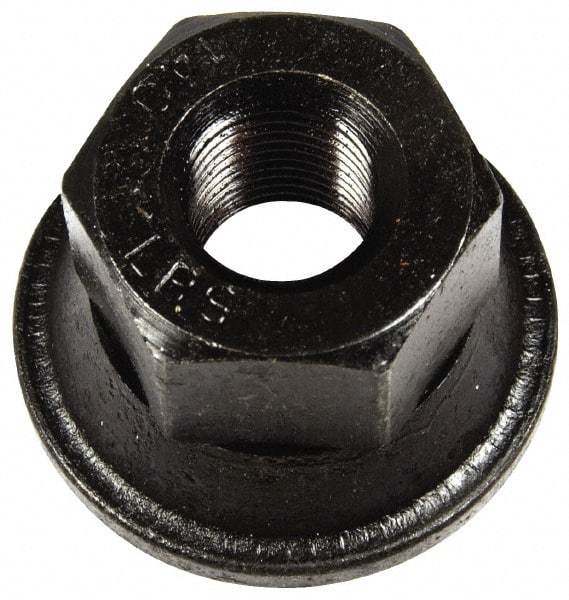 Dorman - 9/16-18 Black Oil Quench Finish Flanged Wheel Nut - 1-1/16" Hex, 1" OAL, 1.6 Diam Flange Seat Angle - Best Tool & Supply