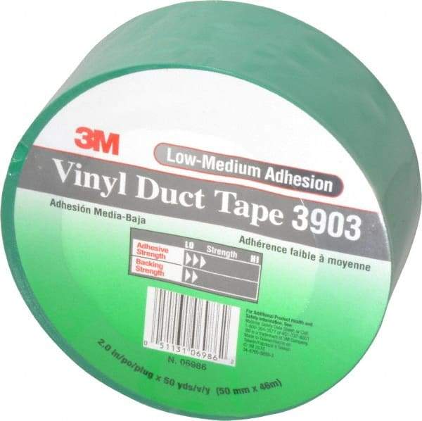 3M - 2" x 50 Yds Green Duct Tape - 6.5 mil, Rubber Adhesive, Vinyl Backing, 12.6 Lb/ln Tensile Strength, 200°F Max, Series 3903 - Best Tool & Supply