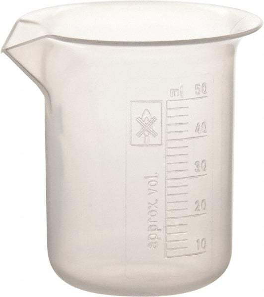 Dynalon Labware - 50 ml Polypropylene Griffin-Style Beaker - 2 ml Graduation, 1-39/64" Diam x 2-23/64" High - Best Tool & Supply