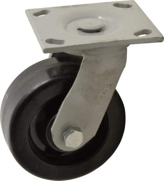 Fairbanks - 5" Diam x 2" Wide, Phenolic Swivel Caster - 1,000 Lb Capacity, Top Plate Mount, 4" x 4-1/2" Plate, Plain Bearing - Best Tool & Supply