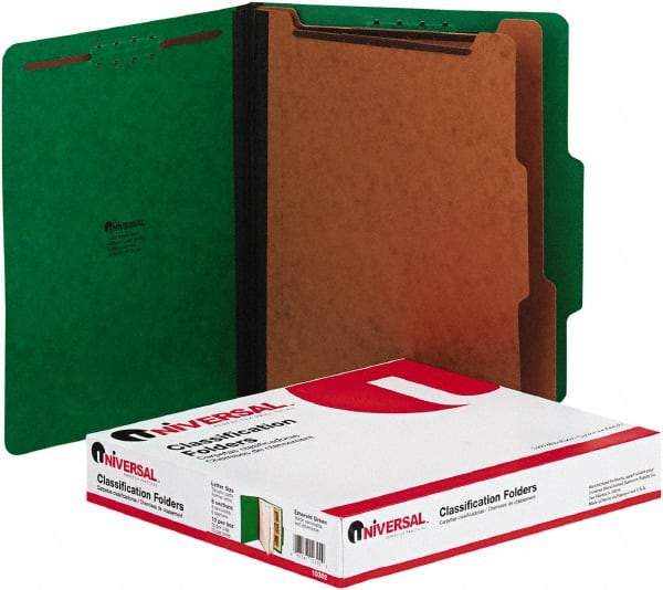 UNIVERSAL - 8-1/2 x 11", Letter Size, Emerald Green, Classification Folders with Top Tab Fastener - 2/5 Tab Cut Location - Best Tool & Supply