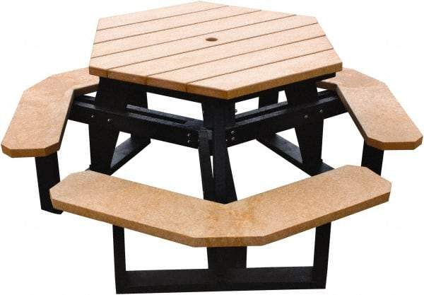 Vestil - 69-1/2" Long x 69-1/2" Wide x 30-1/2" High Stationary Activity/Utility Table without Back Rests - ADA Version - Cedar & Black, Plastic - Best Tool & Supply