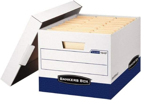 BANKERS BOX - 1 Compartment, 12 Inch Wide x 15 Inch Deep x 10 Inch High, File Storage Box - Paper, White and Blue - Best Tool & Supply