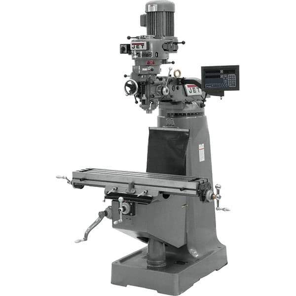 Jet - 9" Table Width x 42" Table Length, Variable Speed Pulley Control, 3 Phase Knee Milling Machine - R8 Spindle Taper, 2 hp - Best Tool & Supply