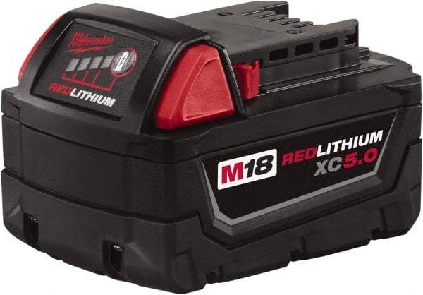 Milwaukee Tool - 18 Volt Lithium-Ion Power Tool Battery - 5 Ahr Capacity, 110 min Charge Time, Series M18 RED - Best Tool & Supply