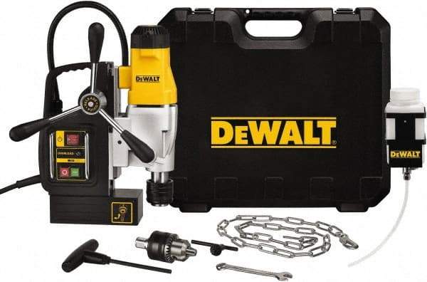 DeWALT - 1/2" Chuck, 4.375" Travel, Portable Magnetic Drill Press - 300 & 450 RPM, 10 Amps, 1100 Watts, 120 Volts, 8' Cord Length - Best Tool & Supply