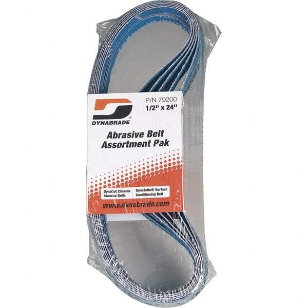 Dynabrade - 1/2" Wide x 24" OAL, 60 & 80 Grit, Zirconia Alumina Abrasive Belt - Zirconia Alumina, Coated & Nonwoven, X Weighted Cloth Backing, Wet/Dry - Best Tool & Supply