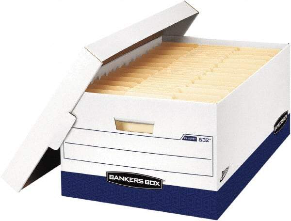 BANKERS BOX - 1 Compartment, 16" Wide x 10-3/8" High x 7-21/64" Deep, Storage Box - Corrugated Cardboard, White/Blue - Best Tool & Supply