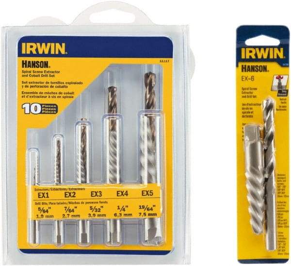 Irwin Hanson - 12 Piece Spiral Flute Screw Extractor & Drill Set - Screw Range 3/16 to 3/4, 5/8 to 7/8" - Best Tool & Supply