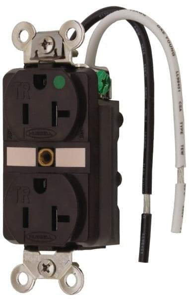 Hubbell Wiring Device-Kellems - 125 VAC, 20 Amp, 5-20R NEMA Configuration, Brown, Hospital Grade, Self Grounding Duplex Receptacle - 1 Phase, 2 Poles, 3 Wire, Flush Mount, Chemical, Corrosion and Impact Resistant, Tamper Resistant - Best Tool & Supply