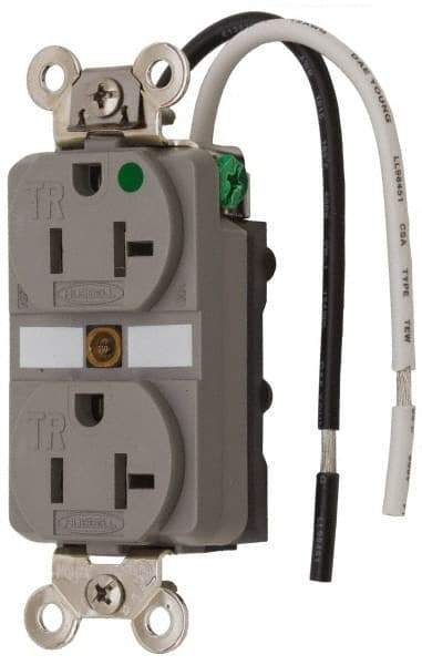 Hubbell Wiring Device-Kellems - 125 VAC, 20 Amp, 5-20R NEMA Configuration, Gray, Hospital Grade, Self Grounding Duplex Receptacle - 1 Phase, 2 Poles, 3 Wire, Flush Mount, Chemical, Corrosion and Impact Resistant, Tamper Resistant - Best Tool & Supply