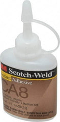 3M - 1 oz Bottle Clear Instant Adhesive - Series CA-8, 5 to 40 sec Fixture Time, 24 hr Full Cure Time, Bonds to Cardboard, Cork Board, Fabric, Fiberglass, Foam, Metal, Paper, Plastic, Rubber & Vinyl - Best Tool & Supply