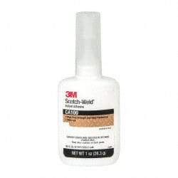 3M - 1 oz Bottle Clear Instant Adhesive - Series CA100, 20 to 70 sec Fixture Time, 24 hr Full Cure Time, Bonds to Cardboard, Cork Board, Fabric, Fiberglass, Foam, Metal, Plastic, Rubber & Vinyl - Best Tool & Supply