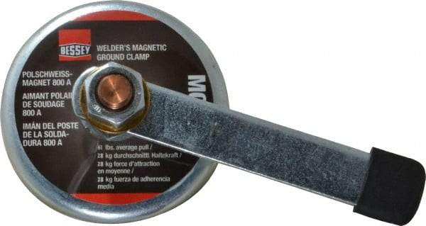 Bessey - 800 Amps Grounding Capacity, 3-1/2" Diam, 2" High, 55 Lb Max Pull Force, Magnetic Welding & Fabrication Ground Clamp - 55 Lb Average Pull Force, 3-1/2" Long, Round Cup Magnet, Copper Stud - Best Tool & Supply