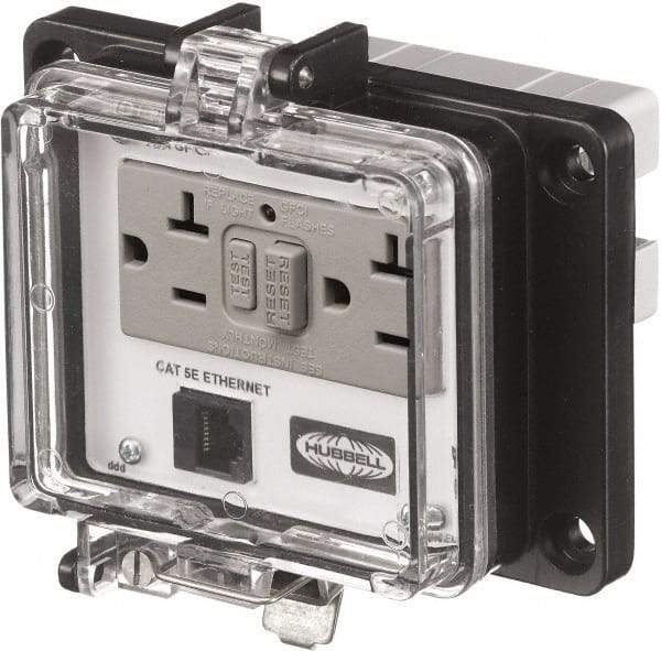 Hubbell Wiring Device-Kellems - 1 Port, 3 Power Receptacle, Ethernet, Clear Data Port Receptacle - 4.79 Inch Long x 1.61 Inch Deep x 5.8 Inch Wide, Aluminum, Surface Mount, Gray - Best Tool & Supply