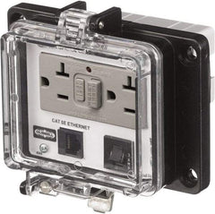 Hubbell Wiring Device-Kellems - 1 Port, 3 Power Receptacle, Ethernet, Clear Data Port Receptacle - 4.79 Inch Long x 1.61 Inch Deep x 5.08 Inch Wide, Aluminum, Surface Mount, Gray - Best Tool & Supply