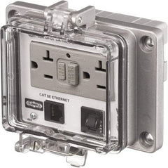 Hubbell Wiring Device-Kellems - 1 Port, 3 Power Receptacle, Ethernet, Clear Data Port Receptacle - 4.79 Inch Long x 1.61 Inch Deep x 5.08 Inch Wide, Aluminum, Surface Mount, Gray - Best Tool & Supply