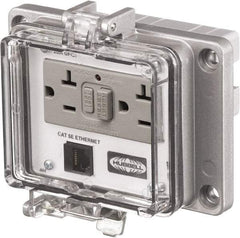 Hubbell Wiring Device-Kellems - 1 Port, 3 Power Receptacle, Ethernet, Clear Data Port Receptacle - 4.79 Inch Long x 1.61 Inch Deep x 5.08 Inch Wide, Aluminum, Surface Mount, Gray - Best Tool & Supply