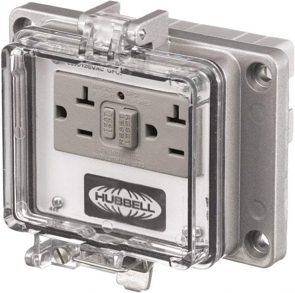 Hubbell Wiring Device-Kellems - 5-15R, 5-20R NEMA, 125 VAC, 20 Amp, GFCI Receptacle - Cast Aluminum, Panel Mount, Includes In Cabinet Receptacle - Best Tool & Supply