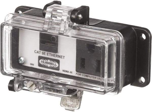 Hubbell Wiring Device-Kellems - 1 Port, 1 Power Receptacle, Ethernet, Clear Data Port Receptacle - 3.2 Inch Long x 1.6 Inch Deep x 4.45 Inch Wide, Aluminum, Surface Mount, Gray - Best Tool & Supply