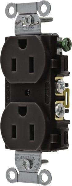 Hubbell Wiring Device-Kellems - 125 Volt, 15 Amp, 5-15R NEMA Configuration, Black, Specification Grade, Self Grounding Duplex Receptacle - 1 Phase, 2 Poles, 3 Wire, Flush Mount - Best Tool & Supply